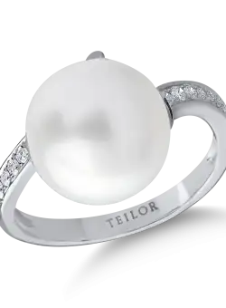 Inel din aur alb cu diamante de 0.24ct si perla de cultura