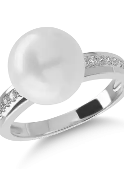 Inel din aur alb cu perla de cultura de 7.5ct si diamante de 0.11ct