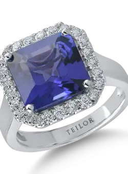 Inel din aur alb cu tanzanit de 5.45ct si diamante de 0.5ct