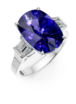 Inel din aur alb cu tanzanit de 6.2ct si diamante de 0.3ct