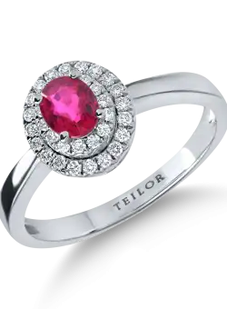 Inel din aur alb cu un rubin si diamante de 0.7ct