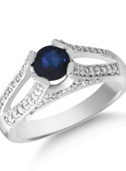 Inel din aur alb de 14K cu safir de 0.8ct si diamante de 0.51ct