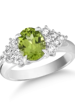 Inel din aur alb de 18K cu peridot de 2ct si diamante de 0.4ct