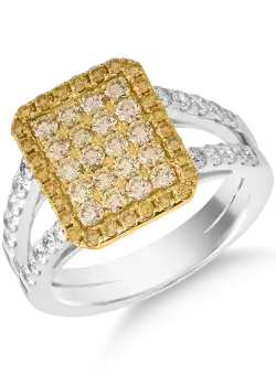 Inel din aur alb-galben de 18K cu diamante galbene de 0.85ct si diamante transparente de 0.50ct