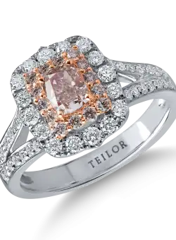 Inel din aur alb-roz cu un diamant fancy roz de 0.5ct si diamante roz si incolore de 0.75ct