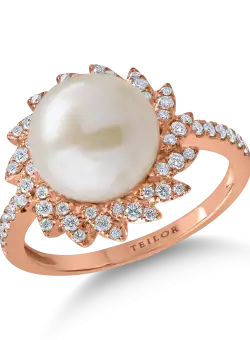Inel din aur roz cu perla de cultura de 6.2ct si diamante de 0.3ct