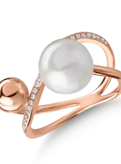 Inel din aur roz cu perla de cultura de 7.8ct si diamante de 0.19ct