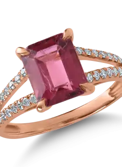 Inel din aur roz cu rubelit de 2.23ct si diamante de 0.27ct