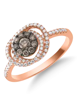 Inel din aur roz de 14K cu diamante maro de 0.31 si diamante transparente de 0.28ct