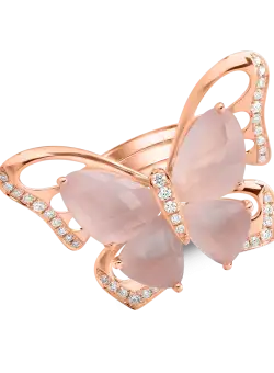 Inel din aur roz de 18K cu quartz trandafiriu de 11.4ct si diamante de 0.37ct