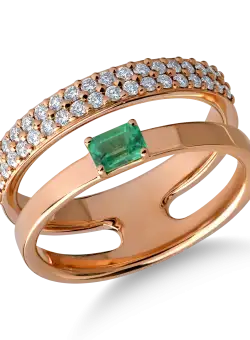 Inel din aur roz de 18K cu smarald de 0.22ct si diamante de 0.35ct