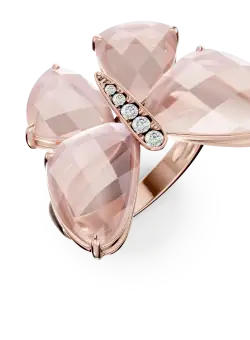 Inel fluture din aur roz cu quartz trandafiriu de 13.4ct si diamante de 0.07ct