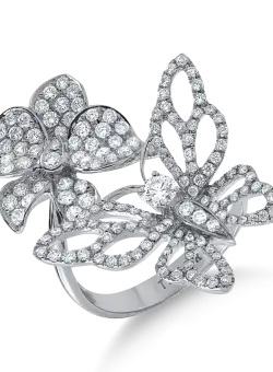 Inel fluture-floare din aur alb cu diamante de 1.4ct