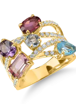 Inel geometric din aur galben cu pietre pretioase si semipretioase de 5.2ct