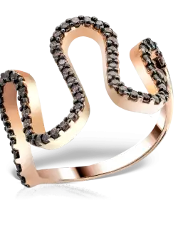 Inel geometric din aur roz cu zirconia microsetting