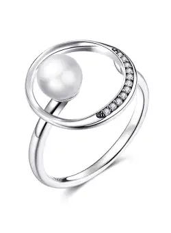 Inel reglabil din argint Silver Circle Pearl