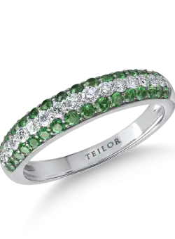 Inel semi eternity din aur alb cu diamante de 0.2ct si tsavorite de 0.4ct