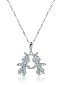 Lant cu pandantiv copii din aur alb cu diamante de 0.29ct