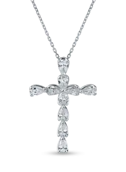Lant cu pandantiv cruce din aur alb cu diamante de 0.7ct