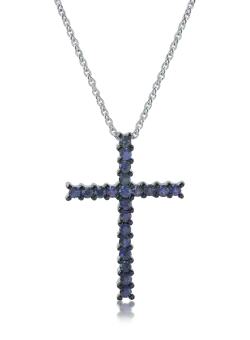 Lant cu pandantiv cruce din aur alb cu safire de 0.5ct