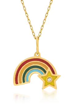 Lant cu pandantiv curcubeu din aur galben cu diamant de 0.003ct pentru copii