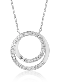 Lant cu pandantiv din aur alb de 14K cu diamante de 0.33ct