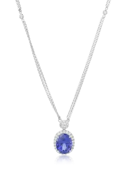 Lant cu pandantiv din aur alb de 18K cu tanzanit de 6.04ct si diamante de 0.58ct