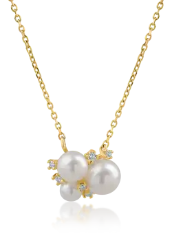 Lant cu pandantiv din aur galben cu perle de cultura de 3.51ct si diamante de 0.09ct