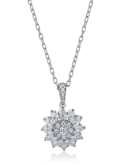 Lant cu pandantiv floare din aur alb cu diamante de 0.6ct