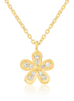 Lant cu pandantiv floare din aur galben de 14K