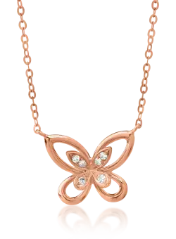 Lant cu pandantiv fluture din aur roz de 18K cu diamante de 0.027ct