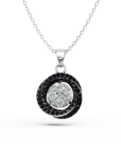Lant cu pandantiv geometric din aur alb cu diamante incolore si negre de 0.3ct