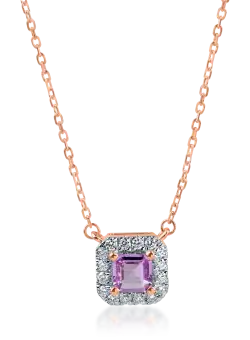 Lant cu pandantiv geometric din aur roz cu safir roz de 0.3ct si diamante de 0.1ct