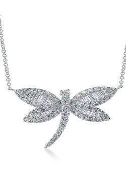 Lant cu pandantiv libelula din aur alb cu diamante de 1.96ct
