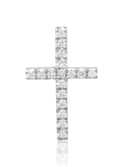 Pandantiv cruce din aur alb de 18K cu diamante de 0.07ct