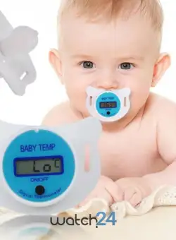 Suzeta cu termometru pentru bebelusi, cu protectie, Bleu