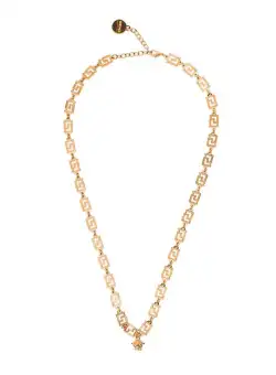 Versace 'Medusa' Gold-tone Necklace with Drilled Greca Featuring Charm GREY
