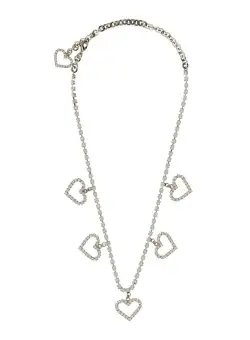 Alessandra Rich ALESSANDRA RICH CRYSTAL NECKLACE WITH HEART PENDANTS SILVER