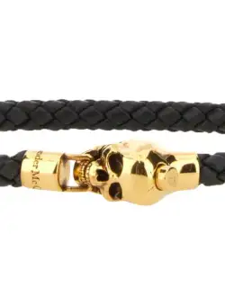 Alexander McQueen Braided Leather Bracelet BLACK