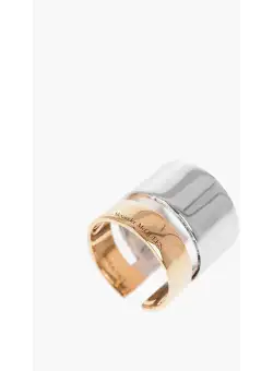 Alexander McQueen Two-Tone Metal Ring With Cut-Out Detail Gold