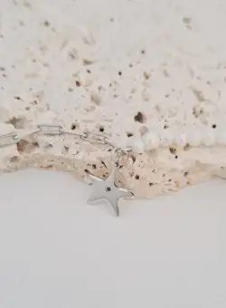 Bratara cu Perle - Stea de mare cu Diamant natural - Model combinat cu perle si lantisor zale - Argint 925 Rodiat