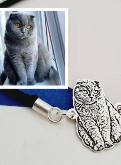 Bratara pisica iubita - Personalizare cu poza - Argint 925 - Snur gros, model fix
