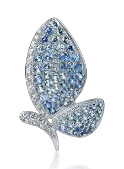 Brosa fluture din aur alb cu safire albastre si diamante de 1.46ct