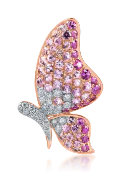 Brosa fluture din aur alb-roz cu safire roz si diamante de 1.49ct