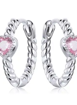 Cercei din argint Pink Heart Hoops