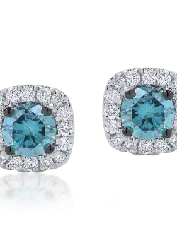 Cercei din aur alb cu diamante albastre de 0.43ct si diamante transparente de 0.14ct