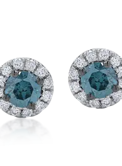 Cercei din aur alb cu diamante albastre de 0.45ct si diamante transparente de 0.14ct