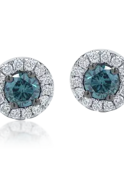 Cercei din aur alb cu diamante albastre de 0.47ct si diamante transparente de 0.18ct