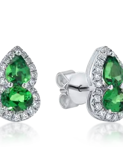 Cercei din aur alb cu tzavorite verzi si diamante de 1.8ct