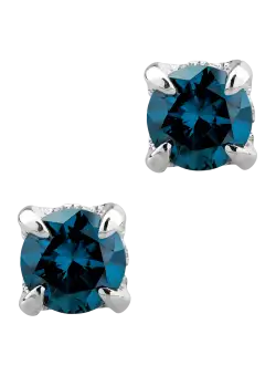 Cercei din aur alb de 18K cu diamante albastre de 0.66ct si diamante transparente de 0.07ct